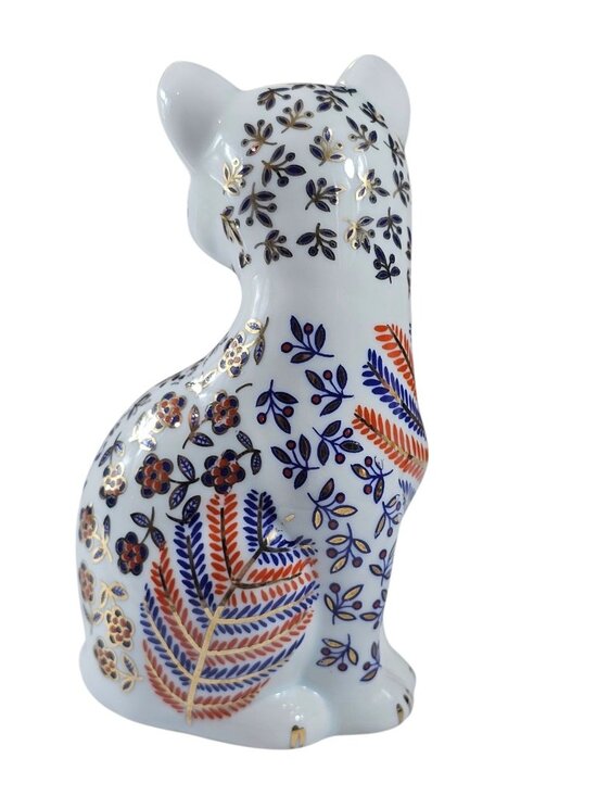 Vintage Cat Figurine Japanese Imari Neko Floral Hand painted Porcelain gold foil - Picture 3 of 9